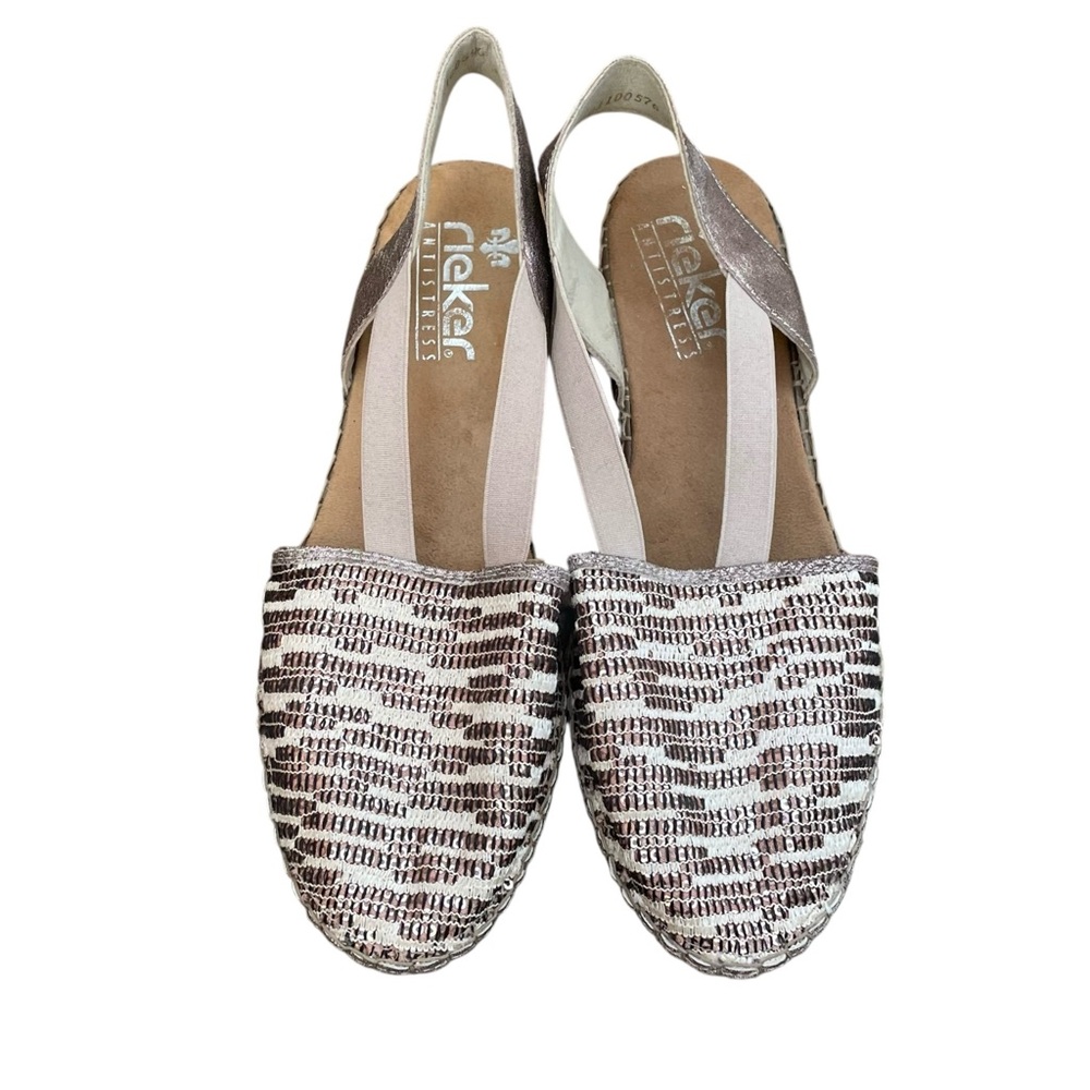 RIEKER Wedge Espadrilles Summer Sandals Shoes Cream Copper Tan Brown 41